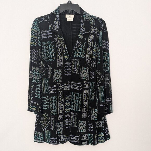 Vtg THE TRAVEL COLLECTION Black/Multi 3/4 Sleeve Button Blouse-Jacket; Size 1X - Picture 1 of 4